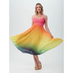 Trina Turk “Natalie” multi color ombre pleated chiffon midi dress (size 12)